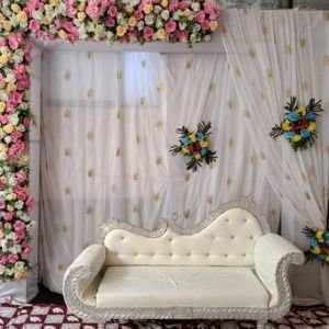 Grand Hall Reception Floral Backdrop - Raj Event & Decoration Amreli